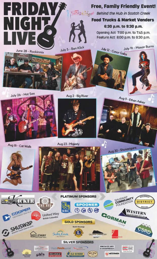 Friday Night Live music event with local bands and food trucks. Family-friendly entertainment in Sco.